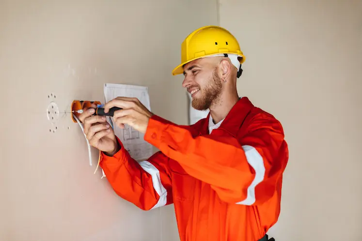 Elettricista al lavoro