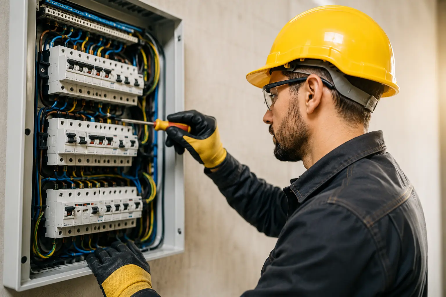 Elettricista al lavoro 